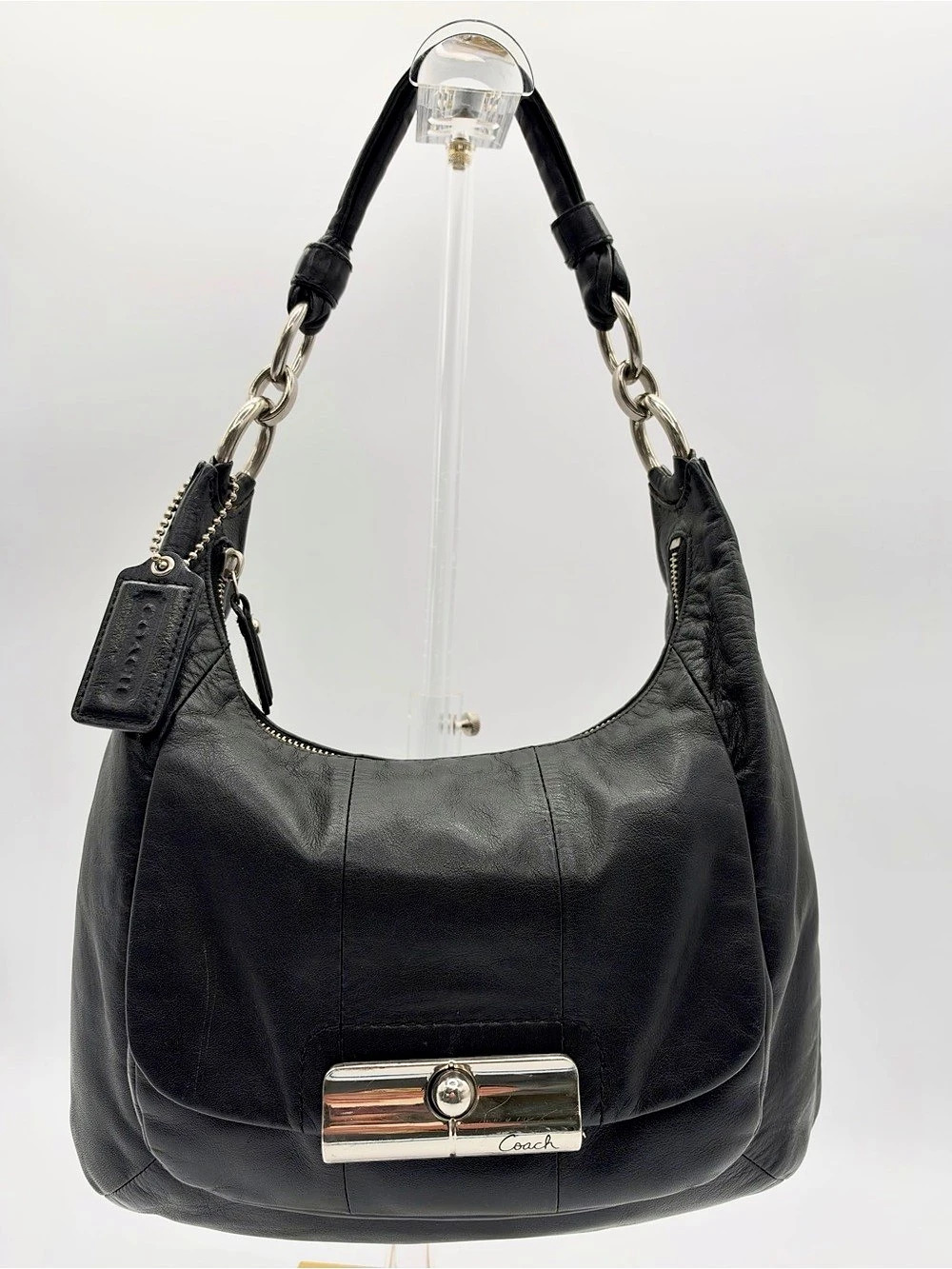 Coach Kristin 2010 Black Leather Hobo Shoulder Bag 16808 Silver Hardware